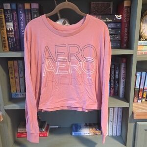 Aeropostale Soft Pink Long Sleeve Crop Top with Logo